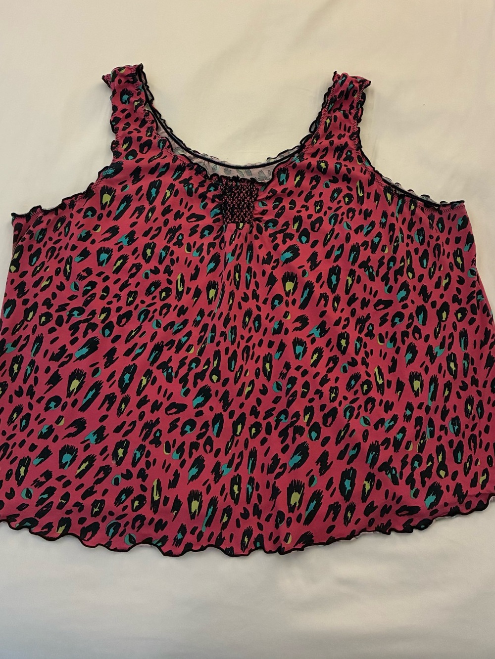 Faded Glory Pink Leopard Print Ruffle Tank